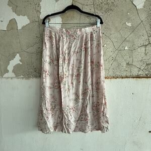 Cottagecore Floral Midi Skirt Romantic Pink Crinkle Boho Vintage Style Large